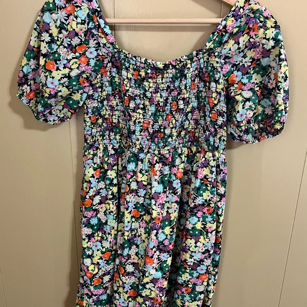 GAP Kids Girl’s Size Large Colorful Floral Puff Sleeve Dress Smocked Summer